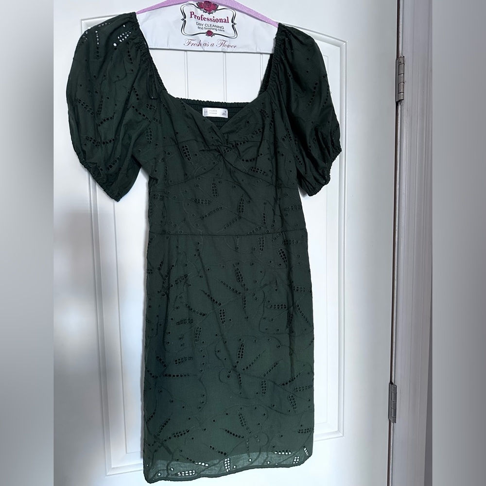 LC Lauren Conrad Dark Green Eyelet Lace Mini Dress